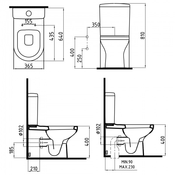 Dusch WC VENUS BO6001 Maßblatt